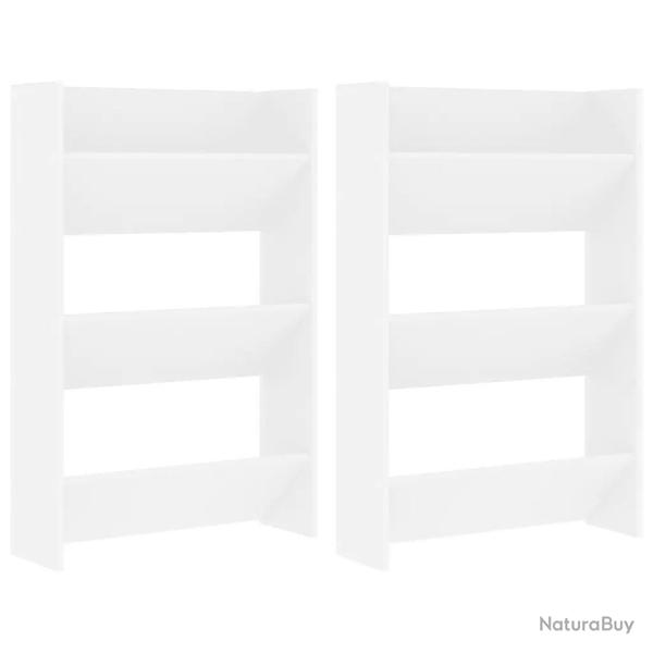 Lot de 2 armoires � chaussures murales modernes 60 x 18 x 90 cm avec 3 �tag�res en agglom�r� blanc