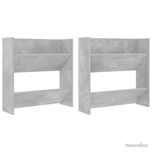 Lot de 2 armoires � chaussures murales design moderne 60 x 18 x 60 cm en agglom�r� gris b�ton 02_00