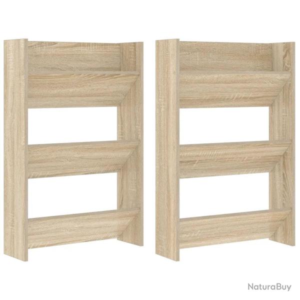 Lot de 2 armoires � chaussures murales modernes 60 x 18 x 90 cm rangement efficace en agglom�r� ch�