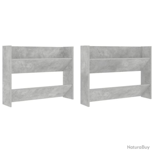 Lot de 2 armoires � chaussures murales modernes 80 x 18 x 60 cm en agglom�r� gris b�ton 02_0047893