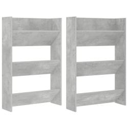 Lot de 2 armoires &agrave; chaussures murales modernes avec 3 &eacute;tag&egrave;res 60 x 18 x 90 cm en agglom&eacute;r&eacute; gris b