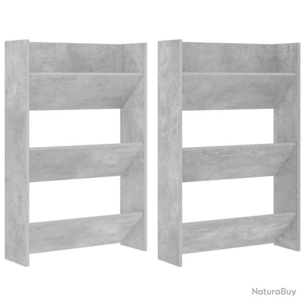 Lot de 2 armoires � chaussures murales modernes avec 3 �tag�res 60 x 18 x 90 cm en agglom�r� gris b