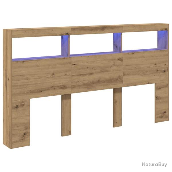 T�te de lit avec armoire et LED moderne rangement 180 x 17 x 102 cm en bois d'ing�nierie ch�ne arti