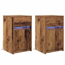 Lot de 2 armoires de chevet LED modernes avec tiroir 38 x 34 x 61 cm en bois d'ing&eacute;nierie bois anci