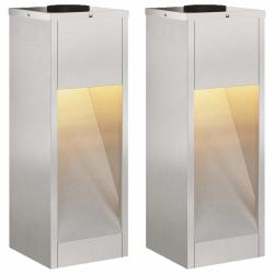 Lot de 2 lampes de chemin rectangulaires solaires autoportantes 18 x 18 x 50 cm en acier inoxydable