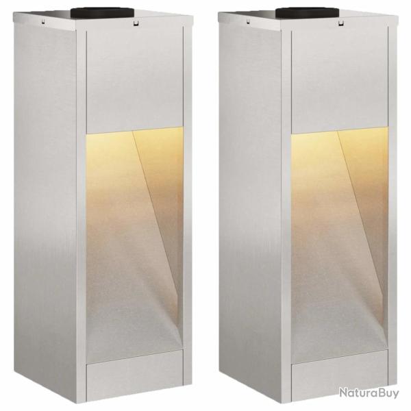 Lot de 2 lampes de chemin rectangulaires solaires autoportantes 18 x 18 x 50 cm en acier inoxydable