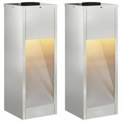 Lot de 2 lampes de chemin solaires design minimaliste ext&eacute;rieur 18 x 18 x 50 cm en acier argent&eacute; 02