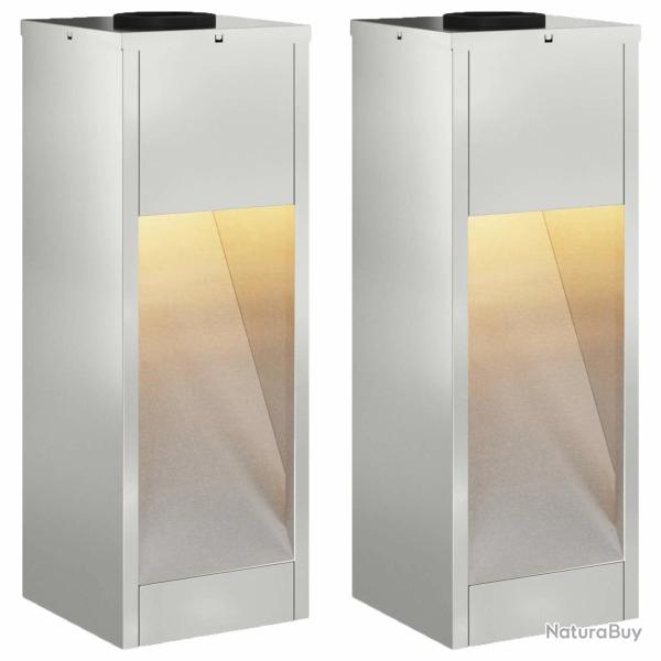 Lot de 2 lampes de chemin solaires design minimaliste ext�rieur 18 x 18 x 50 cm en acier argent� 02