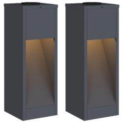Lot de 2 lampes de chemin solaires modernes 18 x 18 x 50 cm autoportantes ext&eacute;rieur en acier anthra