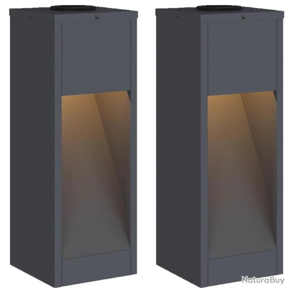 Lot de 2 lampes de chemin solaires modernes 18 x 18 x 50 cm autoportantes ext�rieur en acier anthra