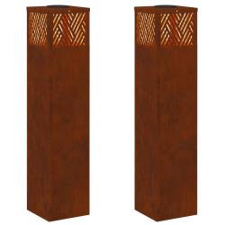 Lot de 2 lampes de chemin solaires modernes design rectangulaire ext&eacute;rieur 18 x 18 x 80 cm en acier