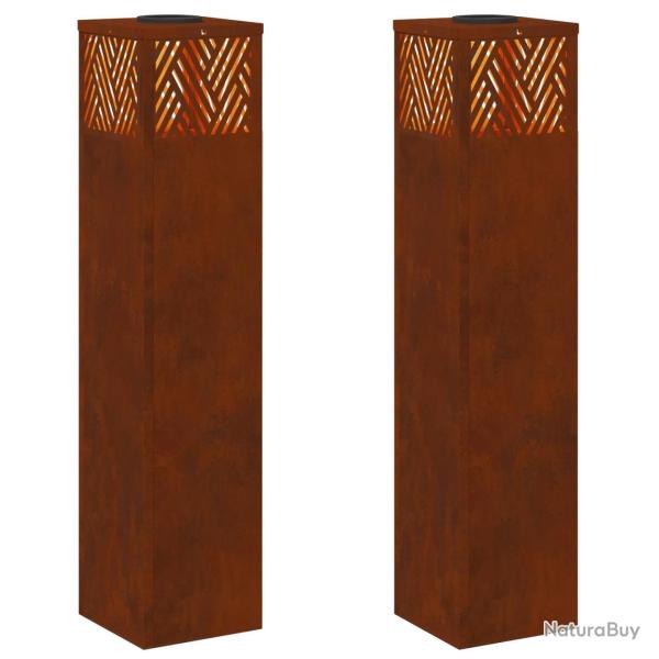 Lot de 2 lampes de chemin solaires modernes design rectangulaire ext�rieur 18 x 18 x 80 cm en acier