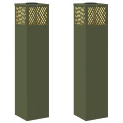 Lot de 2 lampes de chemin solaires design moderne 18 x 18 x 80 cm &eacute;clairage automatique en acier ve