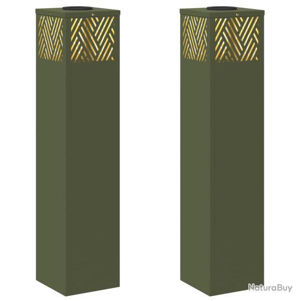 Lot de 2 lampes de chemin solaires design moderne 18 x 18 x 80 cm �clairage automatique en acier ve