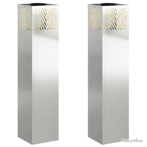 Lot de 2 lampes de chemin solaires modernes 18 x 18 x 80 cm autoportantes en galvanis� argent� 02_0