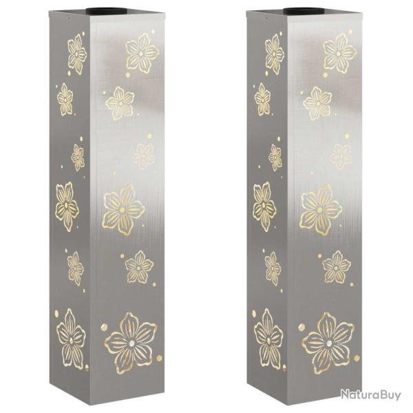 Lot de 2 lumi�res de chemin LED solaire jardin ext�rieur 18 x 18 x 80 cm en acier inoxydable rouill