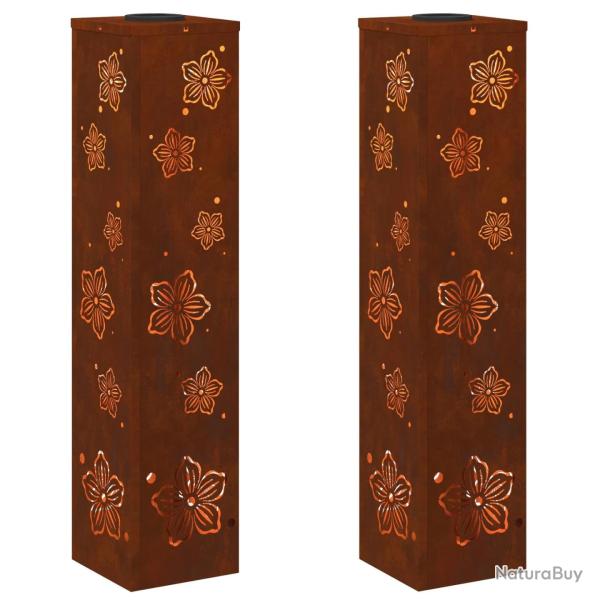 Lot de 2 lumi�res de chemin LED solaire jardin 18 x 18 x 80 cm durables design moderne en acier pat