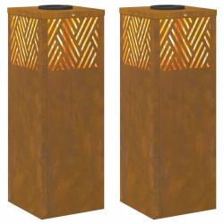 Lot de 2 lampes de chemin solaires modernes design ext&eacute;rieur 18 x 18 x 50 cm en acier bronze 02_005