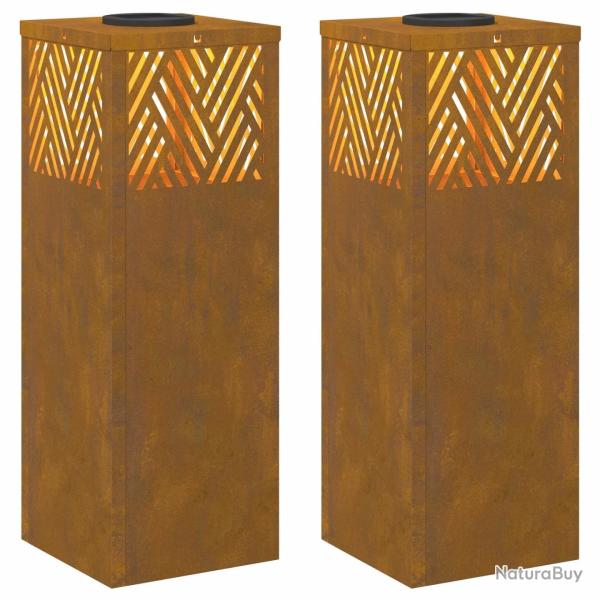 Lot de 2 lampes de chemin solaires modernes design ext�rieur 18 x 18 x 50 cm en acier bronze 02_005