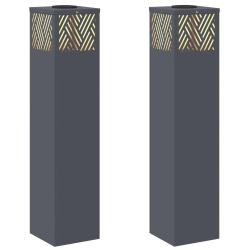 Lot de 2 lampes de chemin solaires design moderne ext&eacute;rieur 18 x 18 x 80 cm en acier anthracite 02_