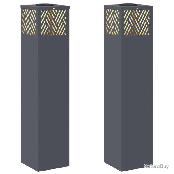 Lot de 2 lampes de chemin solaires design moderne ext�rieur 18 x 18 x 80 cm en acier anthracite 02_
