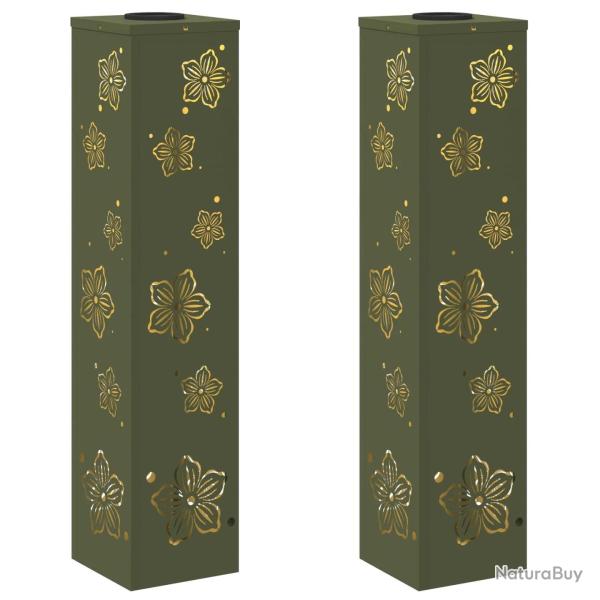 Lot de 2 lumi�res de chemin LED solaires jardin �clairage ext�rieur 18 x 18 x 80 cm en acier vert o
