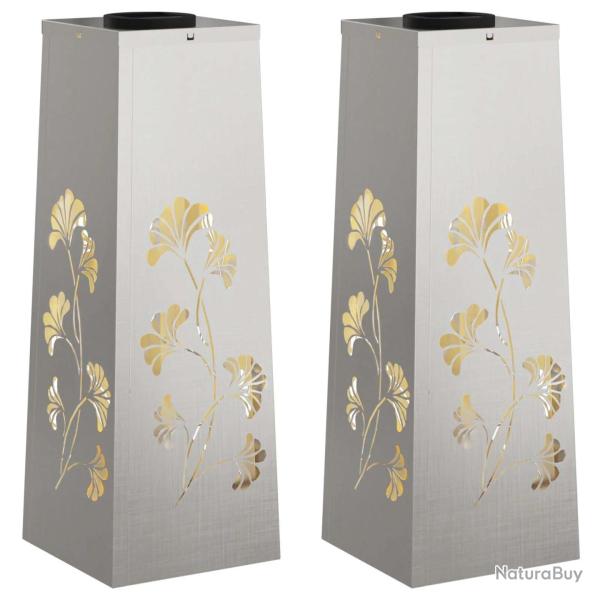 Lot de 2 lampes de chemin solaire design moderne pour ext�rieur 18 x 18 x 50 cm en acier rouill� 02