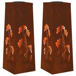 Lot de 2 lampes de chemin solaire autoportantes design moderne jardin 18 x 18 x 50 cm en acier roui