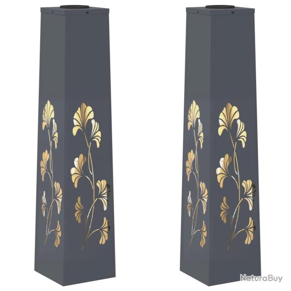 Lot de 2 lumi�res de cheminement solaire modernes design ext�rieur 18 x 18 x 80 cm en acier anthrac