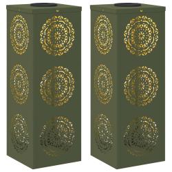 Lot de 2 lumi&egrave;res de chemin LED solaire design moderne 18 x 18 x 50 cm en acier vert olive 02_00525