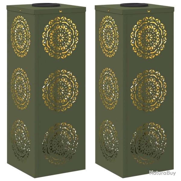 Lot de 2 lumi�res de chemin LED solaire design moderne 18 x 18 x 50 cm en acier vert olive 02_00525