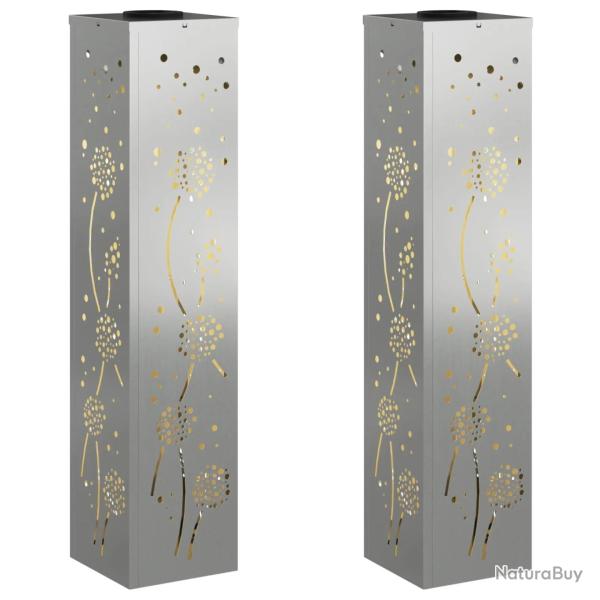 Lot de 2 lumi�res de cheminement solaires design moderne ext�rieur 18 x 18 x 80 cm en acier rouill�