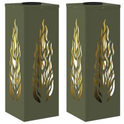 Lot de 2 lumi&egrave;res de chemin LED solaire design moderne jardin 18 x 18 x 50 cm en acier vert olive 0
