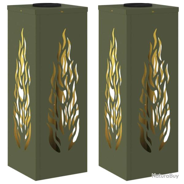 Lot de 2 lumi�res de chemin LED solaire design moderne jardin 18 x 18 x 50 cm en acier vert olive 0