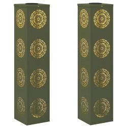 Lot de 2 lumi&egrave;res de chemin LED solaires jardin 18 x 18 x 80 cm design moderne chic en acier vert o