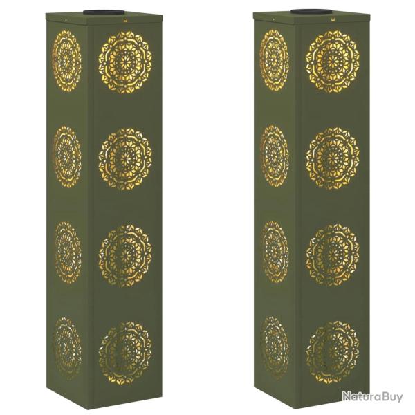 Lot de 2 lumi�res de chemin LED solaires jardin 18 x 18 x 80 cm design moderne chic en acier vert o
