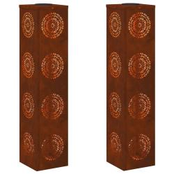 Lot de 2 lumi&egrave;res de chemin LED solaire design moderne jardin 18 x 18 x 80 cm en acier patin&eacute; rouil