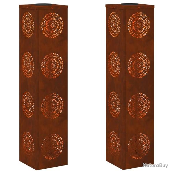 Lot de 2 lumi�res de chemin LED solaire design moderne jardin 18 x 18 x 80 cm en acier patin� rouil