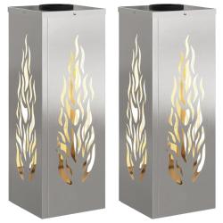Lot de 2 lumi&egrave;res de chemin solaire design moderne ext&eacute;rieur 18 x 18 x 50 cm en acier rouill&eacute; 02_00