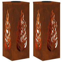 Lot de 2 lumi&egrave;res de chemin LED solaire design moderne jardin terrasse 18 x 18 x 50 cm en acier bro