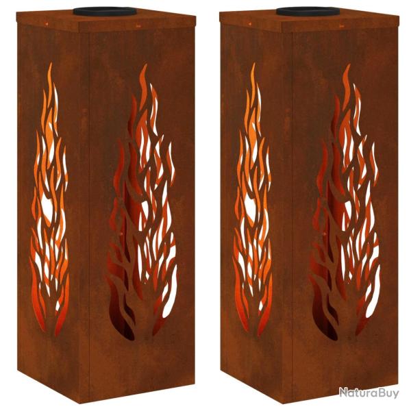 Lot de 2 lumi�res de chemin LED solaire design moderne jardin terrasse 18 x 18 x 50 cm en acier bro