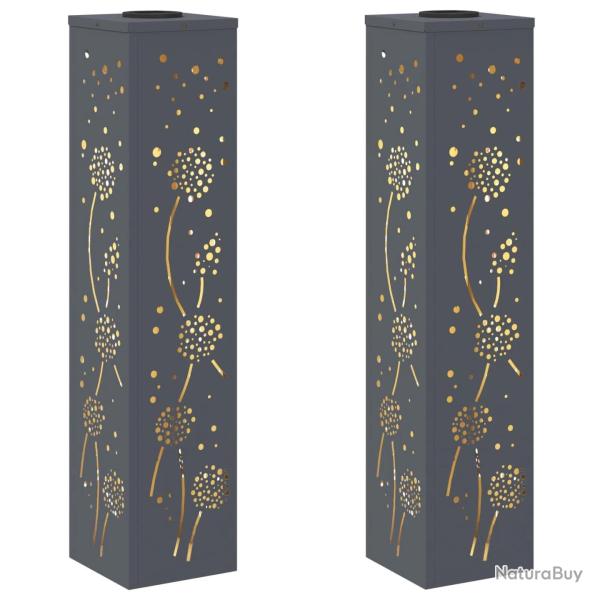 Lot de 2 lampes de chemin solaire design moderne jardin ext�rieur 18 x 18 x 80 cm en acier anthraci