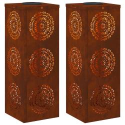 Lot de 2 lumi&egrave;res de chemin solaire design moderne jardin 18 x 18 x 50 cm en acier patin&eacute; rouill&eacute; 0