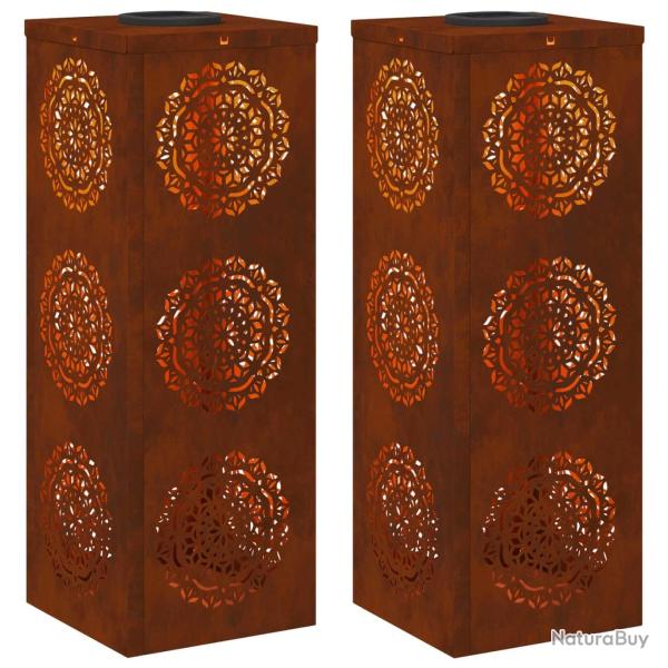 Lot de 2 lumi�res de chemin solaire design moderne jardin 18 x 18 x 50 cm en acier patin� rouill� 0