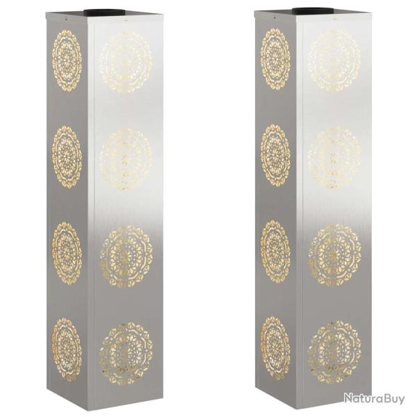 Lot de 2 lumi�res de chemin LED solaires modernes 18 x 18 x 80 cm pour jardin terrasse en acier rou