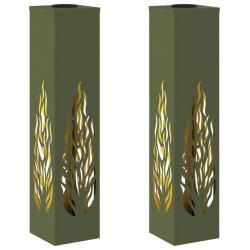 Lot de 2 lumi&egrave;res de chemin LED solaire moderne 18 x 18 x 80 cm design autoportant en acier vert ol