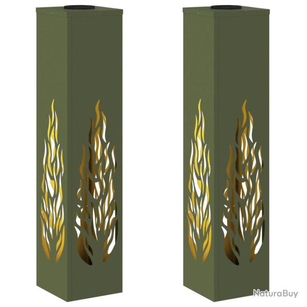 Lot de 2 lumi�res de chemin LED solaire moderne 18 x 18 x 80 cm design autoportant en acier vert ol