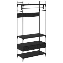 Armoire grande avec tiroir et &eacute;tag&egrave;re 89 x 39 x 184 cm en bois d'ing&eacute;nierie ch&ecirc;ne noir 02_0052879