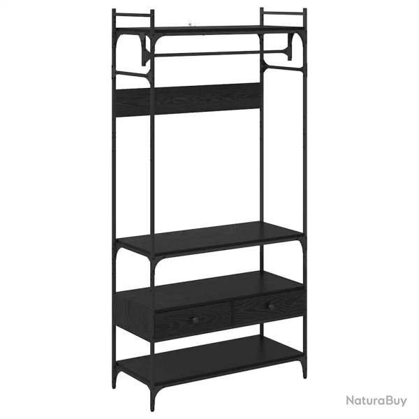 Armoire grande avec tiroir et �tag�re 89 x 39 x 184 cm en bois d'ing�nierie ch�ne noir 02_0052879
