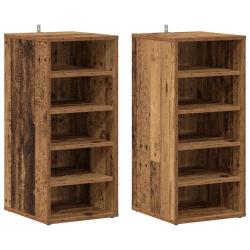 Lot de 2 armoires &agrave; chaussures avec 5 &eacute;tag&egrave;res ouvertes 32 x 35 x 70 cm en bois d'ing&eacute;nierie vieux